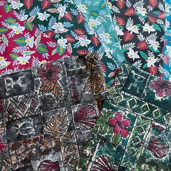 Hawaiian Print 8 Fabric Sewing Quilting 16 x 19 Vintage Florals Petroglyph Vtg - Picture 3 of 6